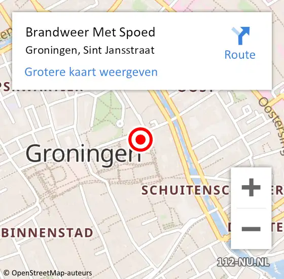 Locatie op kaart van de 112 melding: Brandweer Met Spoed Naar Groningen, Sint Jansstraat op 9 mei 2022 15:43