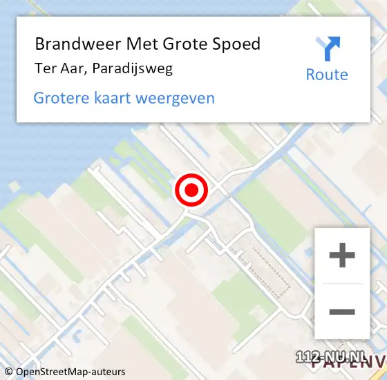 Locatie op kaart van de 112 melding: Brandweer Met Grote Spoed Naar Ter Aar, Paradijsweg op 9 mei 2022 15:52