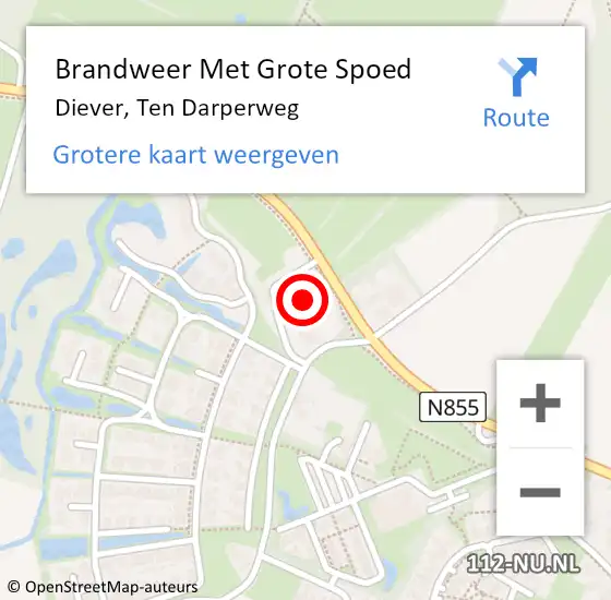 Locatie op kaart van de 112 melding: Brandweer Met Grote Spoed Naar Diever, Ten Darperweg op 9 mei 2022 16:15