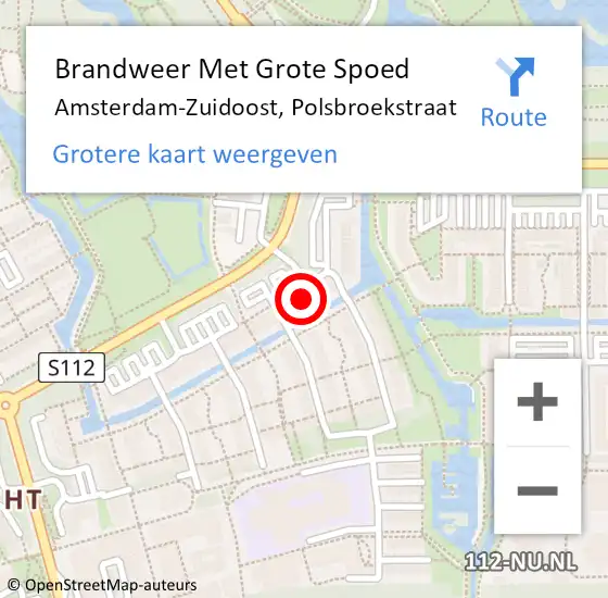 Locatie op kaart van de 112 melding: Brandweer Met Grote Spoed Naar Amsterdam-Zuidoost, Polsbroekstraat op 9 mei 2022 16:15