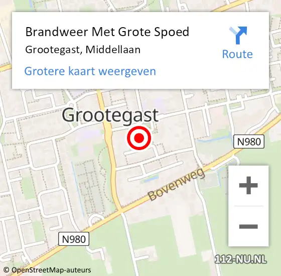 Locatie op kaart van de 112 melding: Brandweer Met Grote Spoed Naar Grootegast, Middellaan op 9 mei 2022 16:16