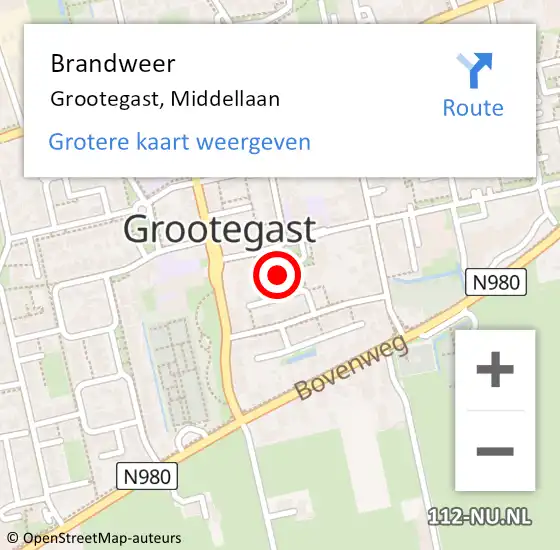 Locatie op kaart van de 112 melding: Brandweer Grootegast, Middellaan op 9 mei 2022 16:18