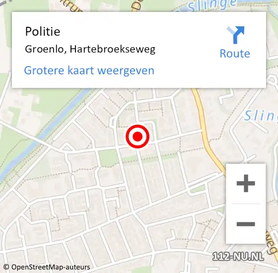 Locatie op kaart van de 112 melding: Politie Groenlo, Hartebroekseweg op 9 mei 2022 16:22