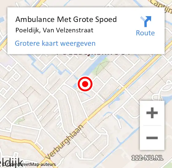 Locatie op kaart van de 112 melding: Ambulance Met Grote Spoed Naar Poeldijk, Van Velzenstraat op 9 mei 2022 16:52