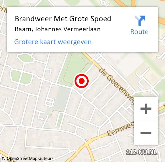 Locatie op kaart van de 112 melding: Brandweer Met Grote Spoed Naar Baarn, Johannes Vermeerlaan op 9 mei 2022 16:59