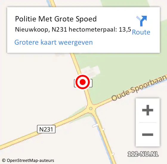 Locatie op kaart van de 112 melding: Politie Met Grote Spoed Naar Nieuwkoop, N231 hectometerpaal: 13,5 op 9 mei 2022 17:11