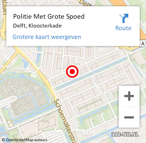 Locatie op kaart van de 112 melding: Politie Met Grote Spoed Naar Delft, Kloosterkade op 9 mei 2022 17:12
