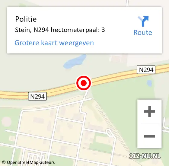 Locatie op kaart van de 112 melding: Politie Stein, N294 hectometerpaal: 3 op 9 mei 2022 17:22