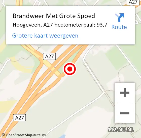 Locatie op kaart van de 112 melding: Brandweer Met Grote Spoed Naar Hoogeveen, A27 hectometerpaal: 93,7 op 9 mei 2022 18:07