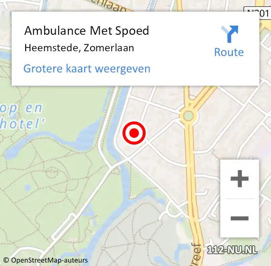 Locatie op kaart van de 112 melding: Ambulance Met Spoed Naar Heemstede, Zomerlaan op 9 mei 2022 18:22