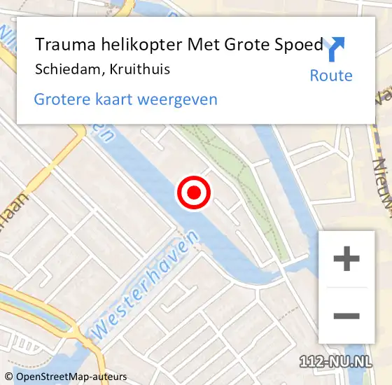 Locatie op kaart van de 112 melding: Trauma helikopter Met Grote Spoed Naar Schiedam, Kruithuis op 9 mei 2022 18:33