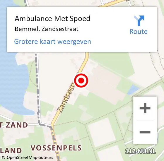 Locatie op kaart van de 112 melding: Ambulance Met Spoed Naar Bemmel, Zandsestraat op 9 mei 2022 18:43