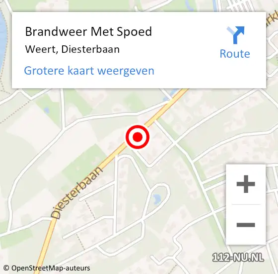 Locatie op kaart van de 112 melding: Brandweer Met Spoed Naar Weert, Diesterbaan op 9 mei 2022 18:45