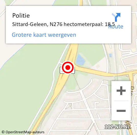 Locatie op kaart van de 112 melding: Politie Sittard-Geleen, N276 hectometerpaal: 18,5 op 9 mei 2022 18:51