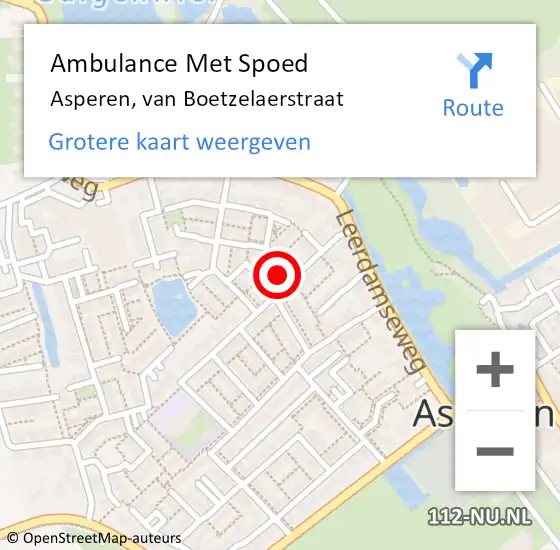 Locatie op kaart van de 112 melding: Ambulance Met Spoed Naar Asperen, van Boetzelaerstraat op 9 mei 2022 19:19