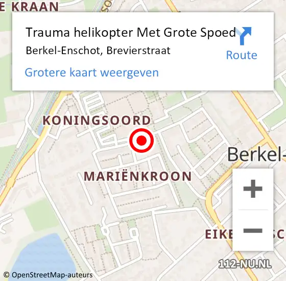 Locatie op kaart van de 112 melding: Trauma helikopter Met Grote Spoed Naar Berkel-Enschot, Brevierstraat op 9 mei 2022 19:23