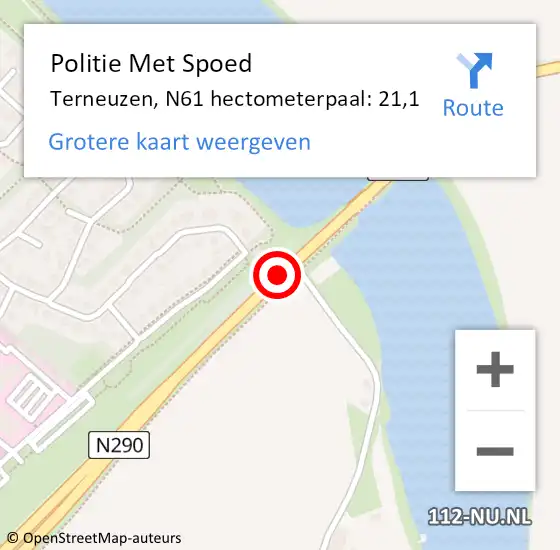 Locatie op kaart van de 112 melding: Politie Met Spoed Naar Terneuzen, N61 hectometerpaal: 21,1 op 9 mei 2022 19:34