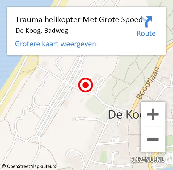 Locatie op kaart van de 112 melding: Trauma helikopter Met Grote Spoed Naar De Koog, Badweg op 9 mei 2022 19:53