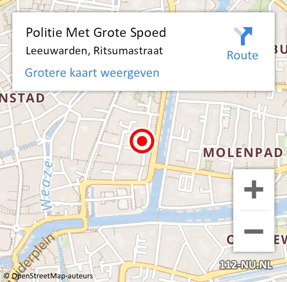 Locatie op kaart van de 112 melding: Politie Met Grote Spoed Naar Leeuwarden, Ritsumastraat op 9 mei 2022 19:57