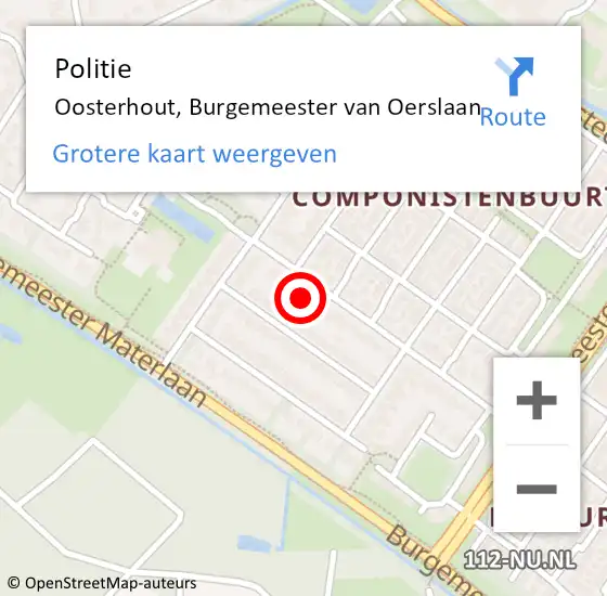 Locatie op kaart van de 112 melding: Politie Oosterhout, Burgemeester van Oerslaan op 9 mei 2022 20:09