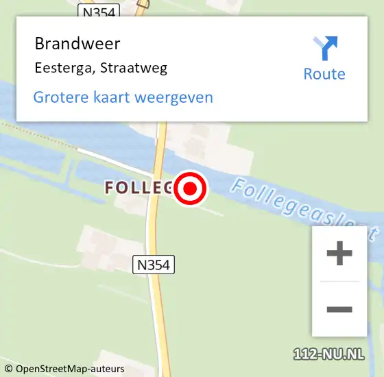 Locatie op kaart van de 112 melding: Brandweer Eesterga, Straatweg op 9 mei 2022 20:38