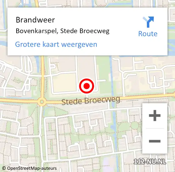 Locatie op kaart van de 112 melding: Brandweer Bovenkarspel, Stede Broecweg op 9 mei 2022 20:40