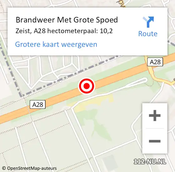 Locatie op kaart van de 112 melding: Brandweer Met Grote Spoed Naar Zeist, A28 hectometerpaal: 10,2 op 9 mei 2022 20:54