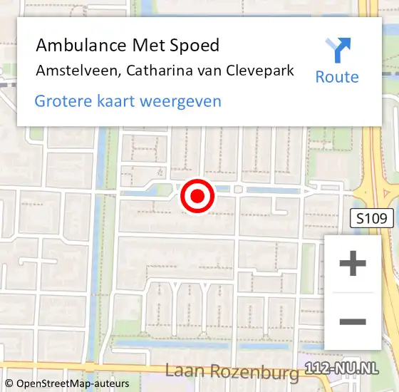 Locatie op kaart van de 112 melding: Ambulance Met Spoed Naar Amstelveen, Catharina van Clevepark op 9 mei 2022 20:56