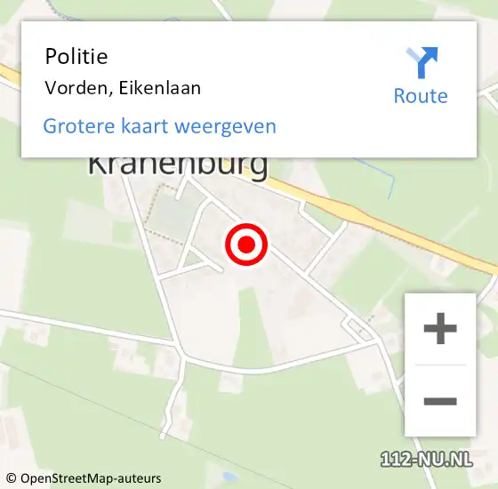 Locatie op kaart van de 112 melding: Politie Vorden, Eikenlaan op 9 mei 2022 21:03