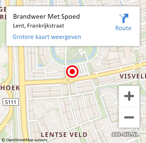 Locatie op kaart van de 112 melding: Brandweer Met Spoed Naar Lent, Frankrijkstraat op 9 mei 2022 21:09