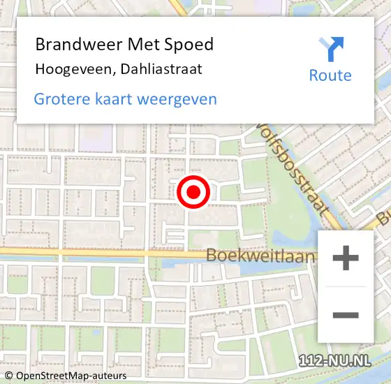 Locatie op kaart van de 112 melding: Brandweer Met Spoed Naar Hoogeveen, Dahliastraat op 9 mei 2022 21:12