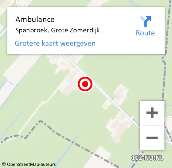 Locatie op kaart van de 112 melding: Ambulance Spanbroek, Grote Zomerdijk op 9 mei 2022 21:22