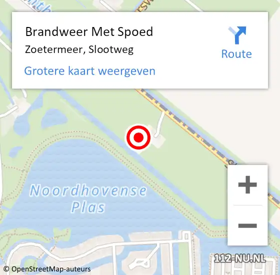 Locatie op kaart van de 112 melding: Brandweer Met Spoed Naar Zoetermeer, Slootweg op 9 mei 2022 21:31