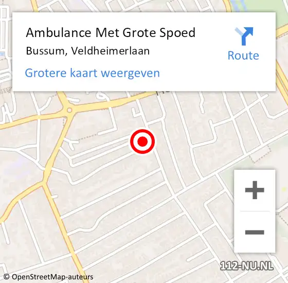 Locatie op kaart van de 112 melding: Ambulance Met Grote Spoed Naar Bussum, Veldheimerlaan op 16 juli 2014 21:37