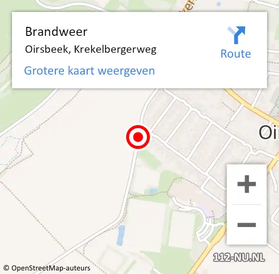 Locatie op kaart van de 112 melding: Brandweer Oirsbeek, Krekelbergerweg op 16 juli 2014 21:39