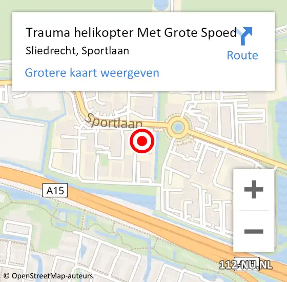 Locatie op kaart van de 112 melding: Trauma helikopter Met Grote Spoed Naar Sliedrecht, Sportlaan op 9 mei 2022 22:54