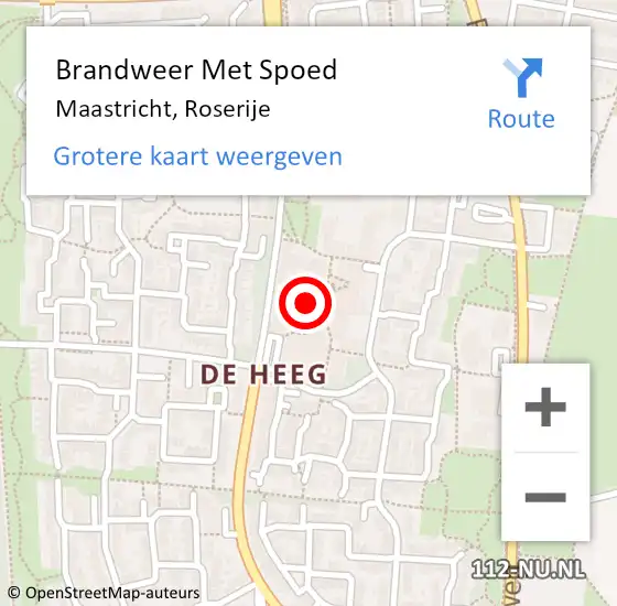 Locatie op kaart van de 112 melding: Brandweer Met Spoed Naar Maastricht, Roserije op 9 mei 2022 23:09