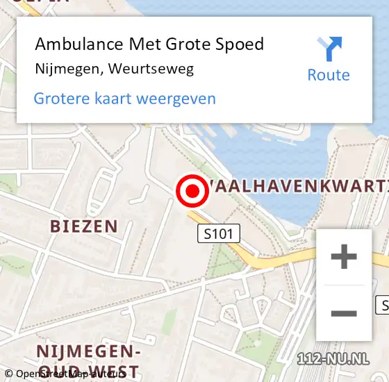 Locatie op kaart van de 112 melding: Ambulance Met Grote Spoed Naar Nijmegen, Weurtseweg op 9 mei 2022 23:31