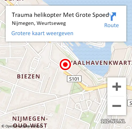 Locatie op kaart van de 112 melding: Trauma helikopter Met Grote Spoed Naar Nijmegen, Weurtseweg op 9 mei 2022 23:33