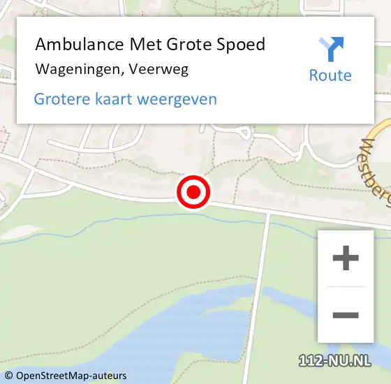 Locatie op kaart van de 112 melding: Ambulance Met Grote Spoed Naar Wageningen, Veerweg op 10 mei 2022 00:04