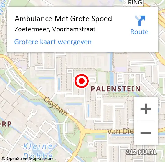 Locatie op kaart van de 112 melding: Ambulance Met Grote Spoed Naar Zoetermeer, Voorhamstraat op 10 mei 2022 00:06