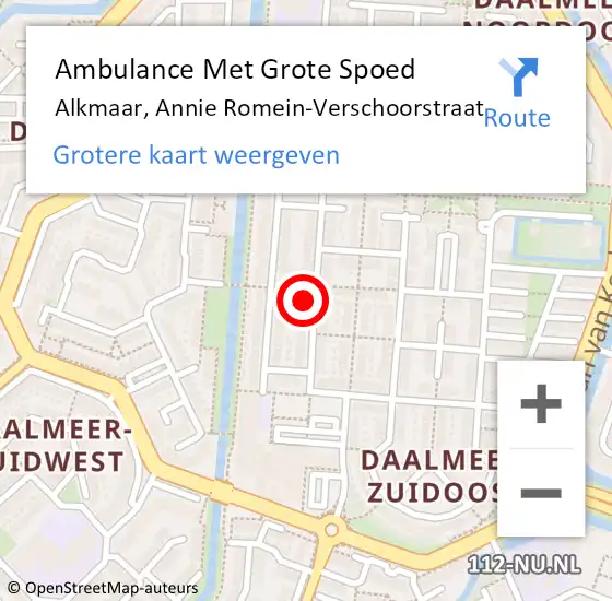 Locatie op kaart van de 112 melding: Ambulance Met Grote Spoed Naar Alkmaar, Annie Romein-Verschoorstraat op 10 mei 2022 00:19