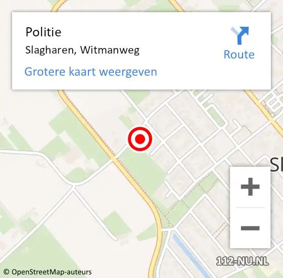 Locatie op kaart van de 112 melding: Politie Slagharen, Witmanweg op 10 mei 2022 00:30