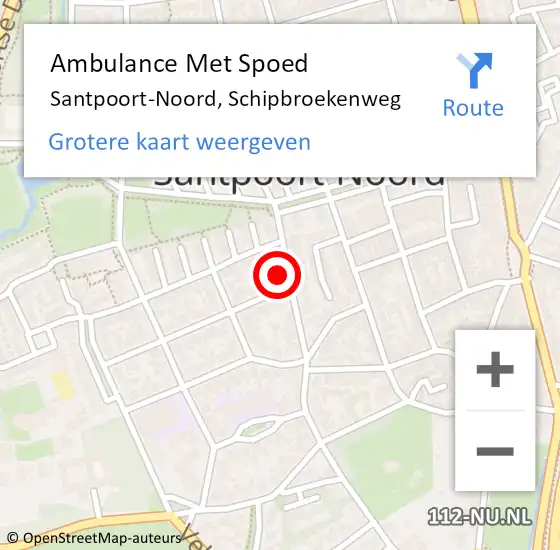 Locatie op kaart van de 112 melding: Ambulance Met Spoed Naar Santpoort-Noord, Schipbroekenweg op 10 mei 2022 01:09