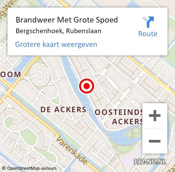 Locatie op kaart van de 112 melding: Brandweer Met Grote Spoed Naar Bergschenhoek, Rubenslaan op 10 mei 2022 02:06