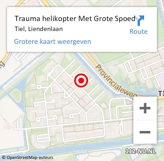 Locatie op kaart van de 112 melding: Trauma helikopter Met Grote Spoed Naar Tiel, Liendenlaan op 10 mei 2022 02:35