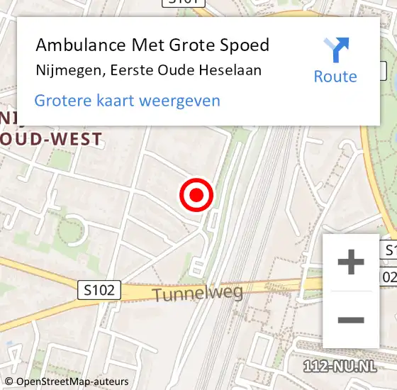 Locatie op kaart van de 112 melding: Ambulance Met Grote Spoed Naar Nijmegen, Eerste Oude Heselaan op 10 mei 2022 02:56