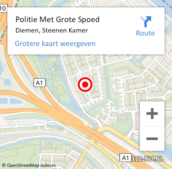 Locatie op kaart van de 112 melding: Politie Met Grote Spoed Naar Diemen, Steenen Kamer op 10 mei 2022 05:16