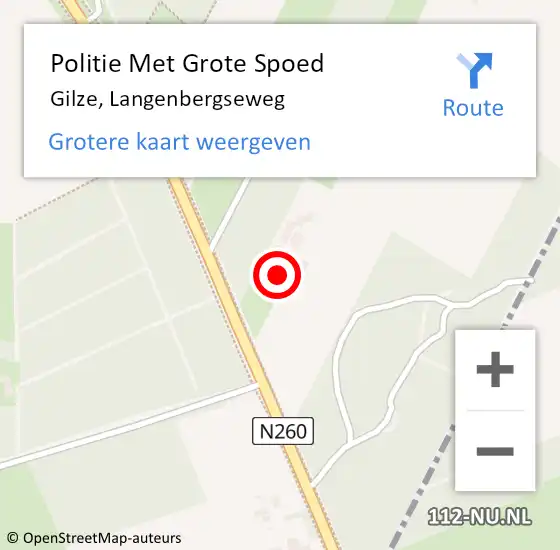 Locatie op kaart van de 112 melding: Politie Met Grote Spoed Naar Gilze, Langenbergseweg op 10 mei 2022 05:23