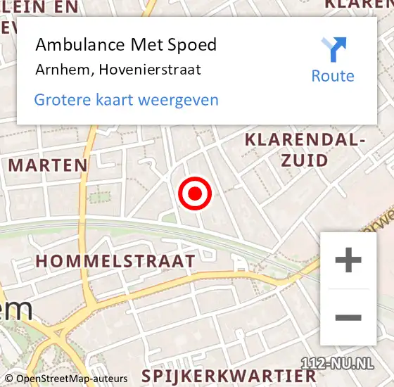 Locatie op kaart van de 112 melding: Ambulance Met Spoed Naar Arnhem, Hovenierstraat op 10 mei 2022 06:07